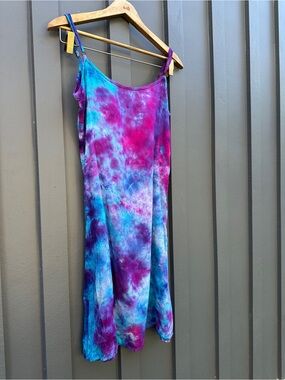 Grateful Dons Purple + Blue Tie Dye Sleeveless Spaghetti Strap Mini Dress- sz S